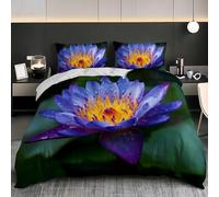 NiñOs Adultos 3D Estampado Juego de Funda de EdredóN 240x220 cm NenúFar Azul PúRpura Microfibra Juego de Cama + 2 Fundas de Almohada, Suave AntialéRgico Verde Funda Nordica para Cama 150