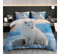 NiñOs Adultos 3D Estampado Juego de Funda de EdredóN 260x240 cm Blanco Microfibra Juego de Cama + 2 Fundas de Almohada, Suave AntialéRgico Zorro Blanco Animal Funda Nordica para Cama 180