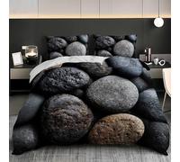 NiñOs Adultos 3D Estampado Juego de Funda de EdredóN 260x240 cm Negro Microfibra Juego de Cama + 2 Fundas de Almohada, Suave AntialéRgico PatróN de Guijarros Funda Nordica para Cama 180