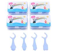 Niños Aplicadores 120 Unidades, Sin BPA Hilo Dental Palillos para Pequeños, 4 Lindos Diseños Animales, Mango Fácil Agarre, Suave en Encías, Estuche Portátil, Cuidado Bucal para Infantes, Azul