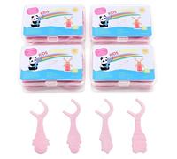 Niños Aplicadores 120 Unidades, Sin BPA Hilo Dental Palillos para Pequeños, 4 Lindos Diseños Animales, Mango Fácil Agarre, Suave en Encías, Estuche Portátil, Cuidado Bucal para Infantes, Rosa