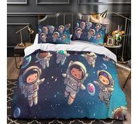Niños astronautas Impresión 3D 3 piezas funda de edredón Aventura espacial de dibujos animados cubrecama microfibra hipoalergénica cierre cremallera para bebés chicas mujeres Super king（260x220cm）