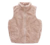 Niños Bebé Chaleco de Vellón de Coral Niñas Collar del Soporte Chaqueta Padres Hijos Con Cremallera Sin Mangas de Primavera Otoño Invierno Transiciones Temporadas Lindo Abrigo Cálido, Caqui 110