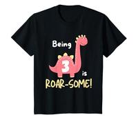 Niños Being 3 Is Roarsome Birthday Girl Party Dinosaur Impresionante Camiseta