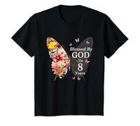 Niños Bendecida por Dios durante 8 años, flor de mariposa, octavo cumpleaños Camiseta