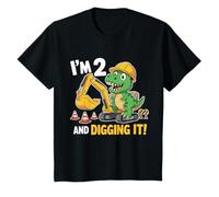 Niños Boys I'm 2 y Digging It T-Rex montando un camión de construcción Camiseta
