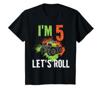 Niños Camisa de 5º cumpleaños para niños con texto "I 5 let's roll Monster Truck Camiseta