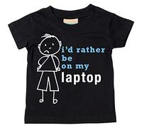 Niños camiseta de I 'd Rather BE en mi portátil para bebé disponible en tamaños 0 - 6 meses a 14 - 15 años hijo Stick persona negro negro Talla:3-4 años