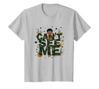Niños Camo Cant See Me Juguetón Escondite Aventura Camiseta, Niños, Plata, 4 años