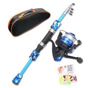Niños Carra DE Pesca DE PESTRA Juego de Arranque 15-47 Telescópico 5 Sección Mini Pole de Pesca para niños con Carrete, Caja de señuelos y Lienzo Fibra de Vidrio para Principiante