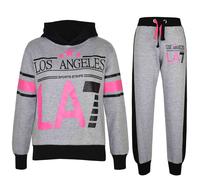 Niños Chándal Niña los Ángeles LA7 Estampado Gris & Negro Capucha & Fondo Jog