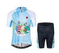 Niños Ciclismo Jersey Conjunto Ropa Niños Niñas Pantalones Cortos Pad Trajes - Azul Cielo - XL (altura 150/160 cm)