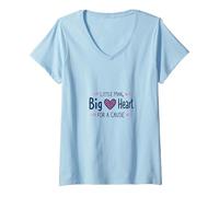 Niños Concientización sobre el cáncer de Mama Hombrecito Causa del corazón Grande Camiseta Cuello V, Mujer, Azul Bebé, XXL