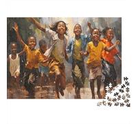 Niños Corriendo alegres 1000 Piezas Cartón Grueso Niños Negros Felices Rompecabezas para Adultos Corte Preciso Sin Polvo Momento De Calma Ecológico Finition Cuidada 52x38cm/1000pcs