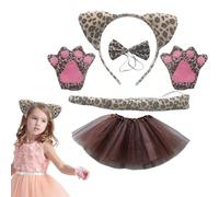 Niños de diadema de leopardo orejas, orejas de diadema de estampado de leopardo | Disfraz de leopardo de 5x/set de Halloween,Con garras Tutu Animals Cosplay Set Bowtie, diadema - Disfraz de cosplay pa