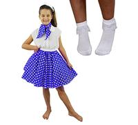 NIÑOS DELUXE ROCK N ROLL ROK FANCY JVESTIDO JUEGO DE COSTO - SAPPHIRE AZUL POLKA DOT FALDA (LAW CON MANCHAS BLANCAS MÁS Calcetines BLANCOS)