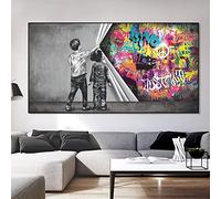 Niños descubriendo cortina lienzo pintura graffiti arte cartel calle pared arte impresiones imagen sala de estar decoración del hogar 82x170cm (32x67in) con marco