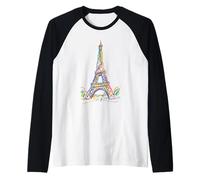Niños Dibujo Torre Eiffel Monumento de París Camiseta Manga Raglan