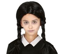 Niños Disfraz de Halloween Gótico Colegiala Peluca Miércoles Niña Negra Fg