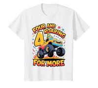 Niños Divertido camión para el Cuarto cumpleaños de Truck Four y Roaring for More Camiseta