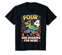 Niños Divertido camión para el Cuarto cumpleaños de Truck Four y Roaring for More Camiseta