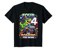 Niños Divertido camión para el Cuarto cumpleaños de Truck Four y Roaring for More Camiseta