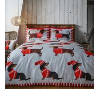 Rapport Home Juego de Funda de edredón Individual con diseño de Perro Salchicha a través de la Nieve, Algodón Polialgodón Poliéster, Rojo, Suelto