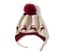 Niños Gorro Tejido con Orejeras 100% Cachemira, Otoño Invierno Sombrero de Punto con Pompón Suave y Cálido para Niños Niñas de 3 a 8 años, Bonito Slouchy Gorro para Esquí Deporte Regalo Elk-Red