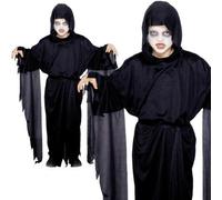 Niños Grim Reaper Traje Negro Bata Ghoul Halloween Disfraz Nuevo