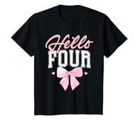 Niños Hello Four Cute Coquette Bow 4th Birthday Girl 4-Year-Old Camiseta