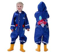 Niños Impermeable Una Pieza Chubasqueros Traje de Lluvia Niñas Banda Reflectante con Capucha Chubasquero Cremallera Chaquetas Impermeables Azul Marino 2-4 Años