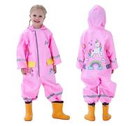 Niños Impermeable Una Pieza Chubasqueros Traje de Lluvia Niñas Banda Reflectante con Capucha Chubasquero Cremallera Chaquetas Impermeables Rosa 6-7 Años
