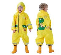 Niños Impermeable Una Pieza Chubasqueros Traje de Lluvia Niñas Banda Reflectante con Capucha Chubasquero Cremallera Chaquetas Impermeables Amarillo 1-2 Años