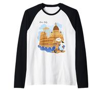 Niños Italia Souvenir Girl on Bike Diciendo Ciao - Hola Italiano Camiseta Manga Raglan