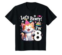 Niños Lets Pawty I'm EIGHT (8)! Fiesta de cumpleaños temática de gatitos Camiseta