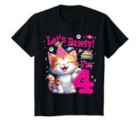 Niños Lets Pawty I'm FOUR (4)! Fiesta de cumpleaños temática de gatitos Camiseta