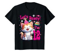 Niños Lets Pawty I'm TWELVE! Fiesta de cumpleaños temática de gatitos Camiseta
