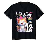 Niños Lets Pawty I'm TWELVE! Fiesta de cumpleaños temática de gatitos Camiseta