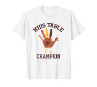 Niños Mesa Campeón Acción de Gracias Handprint Turquía Texto Oscuro Camiseta