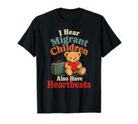 Niños migrantes latidos del corazón Lindo Oso Defensa de los Derechos Humanos Camiseta gráfica económica, Hombre, Negro, L