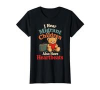Niños migrantes latidos del corazón Lindo Oso Defensa de los Derechos Humanos Camiseta gráfica económica, Mujer, Negro, XS