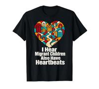 Niños migrantes Latidos del corazón Vidrieras Casas Derechos Humanos Camiseta gráfica económica, Hombre, Negro, L