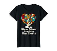Niños migrantes Latidos del corazón Vidrieras Casas Derechos Humanos Camiseta gráfica económica, Mujer, Negro, S