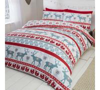 Christmas Hearts 100% Brushed Cotton - Juego de Ropa de Cama Compuesto por Funda nórdica y 2 Fundas de Almohada, Material: Franela de algodón, Color: Rojo, algodón, Red/Multi-Colour, Doble