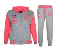 Niños Niña con Capucha Béisbol Universitaria Gris Chándal Fondo Set Pantalón de