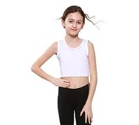 Niños Niñas Chaleco Liso Crop Tops Camiseta tee Top Dance Wear Gimnasia Fancy Dress Blanco 9-10 Años