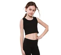 Niños Niñas Chaleco Liso Crop Tops Camiseta tee Top Dance Wear Gimnasia Fancy Dress Negro 9-10 Años