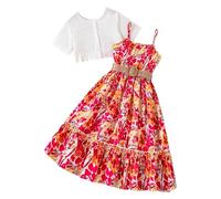 Niños Niñas Conjuntos de Ropa Conjunto Casual Verano Corto Estampado Chaleco Sin Mangas Pantalones Cortos Trajes Gasa Fruncido Sueltos Manga Corta para 1 a 6 años