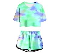 Niños Niñas Conjuntos de Ropa Cortos Casual 2 Piezas Estampada Verano Flores Camiseta Manga Corta Pantalones Gasa Fruncido Sueltos Calle para 1 a 6 años