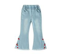 Niños Niño Bebé Niña Primavera Verano Pantalones Largos Leggings Pantalones Princesa Niños Jeans Femeninos Elásticos Pantalones acampanados, azul, 18-24 meses